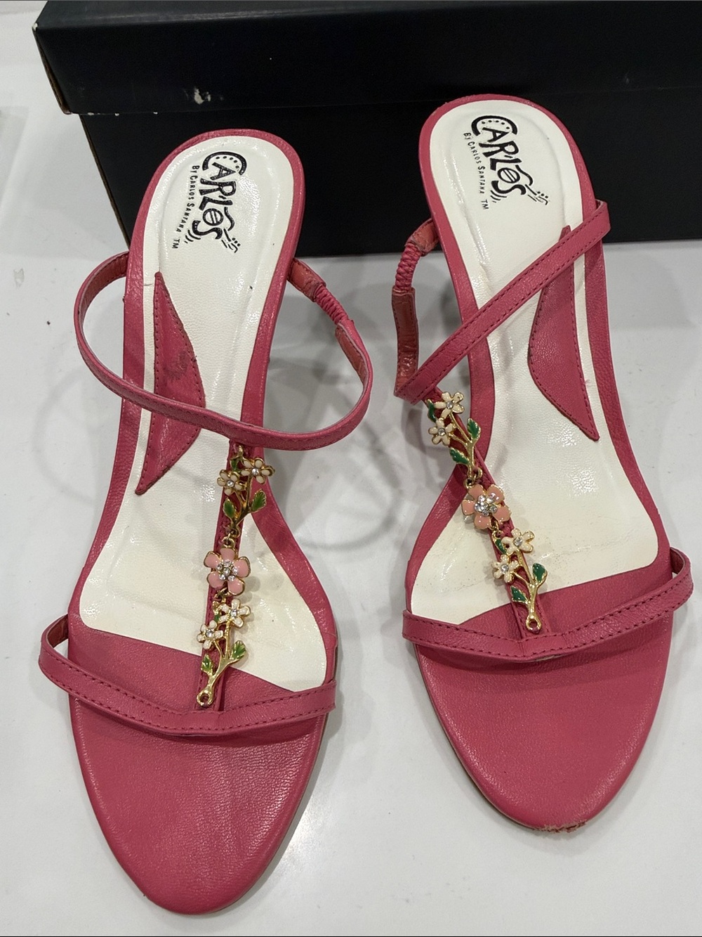 Carlos by Carlos Santana Rose Pink Floral T-Strap Heels